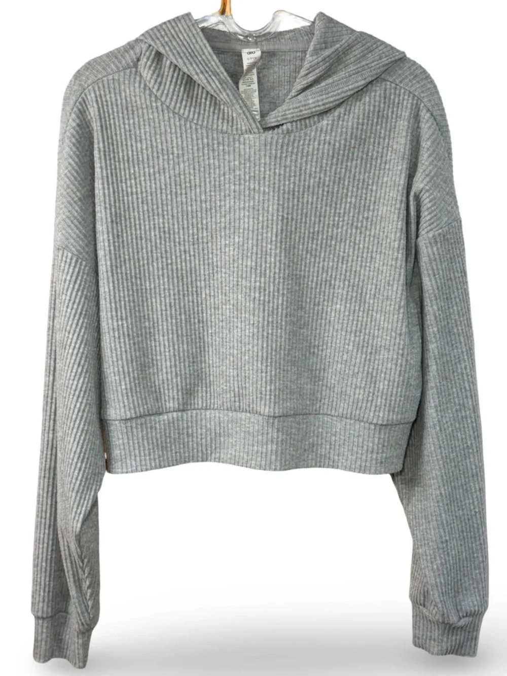 🩶 ALO Muse Cropped Hoodie in athletic‎ heather grey Ribbed Cozy